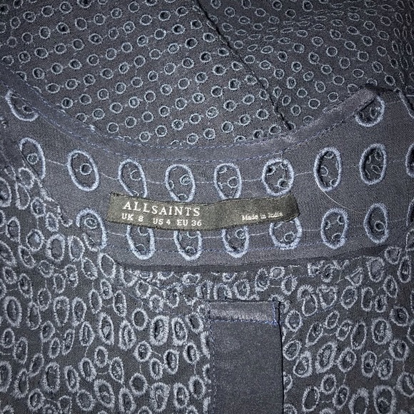 AllSaints Navy Blue Eyelet Lace Embroidered A-Line Dress - Picture 7 of 8